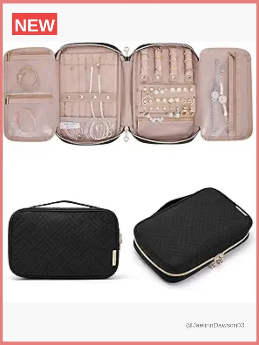 Travel Jewelry Organizer Pouch - 4 Necklace Clips, Earring Roll